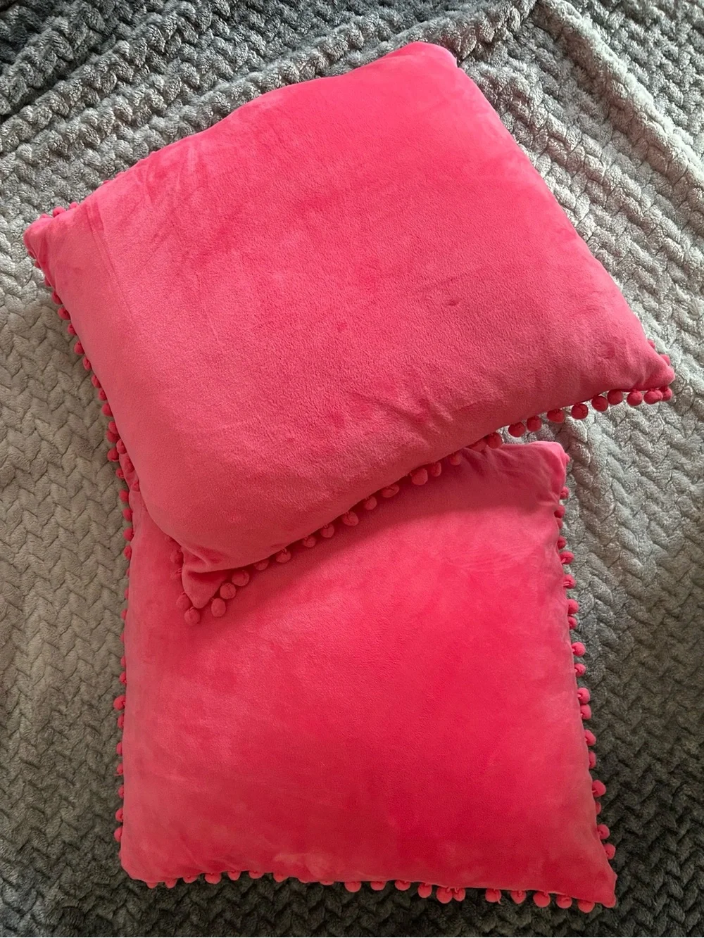Pink Pom Pom Square Pillows Set of 2